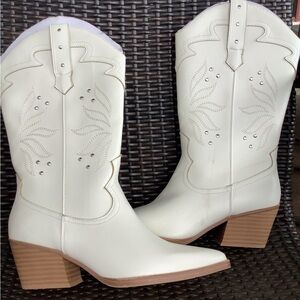 White Western Leather Boots